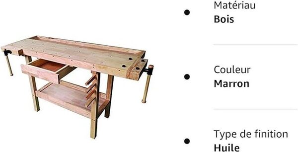 Vigor 4894510 Banc de travail en bois, marron