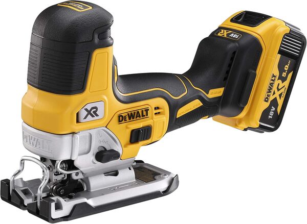 DeWalt Scie Sauteuse à Prise par le Corps Brushless XR 18V 5 Ah -DCS335P2-QW, Scie sans Fil avec Coffret TSTAK, 2 Batteries et Chargeur, Courses à Vide 3200cps/min