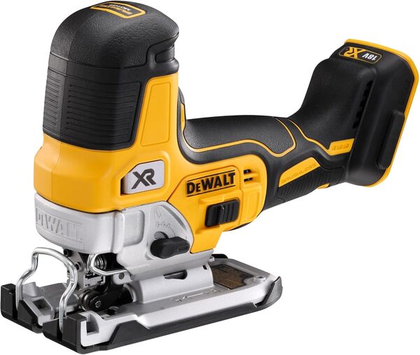 DEWALT Scie Sauteuse Sans Fil 18V - Sans Batterie ni Chargeur DCS335N-XJ & Coffret de 10 Lames en Acier de Scie Sauteuse - Spécial Découpe du Bois - Attache en T - Raccord à Baïonnette