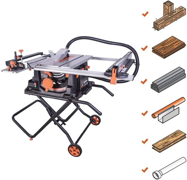 Evolution Power Tools Scie Circulaire Sur Table Rage 5-S avec Lame Multi-matériaux TCT 255 mm Couper Bois, Métal, Plastique et Plus Encore | Coupe en Biseau à 45° et Coupe en Onglet à 60° | 1 500 W