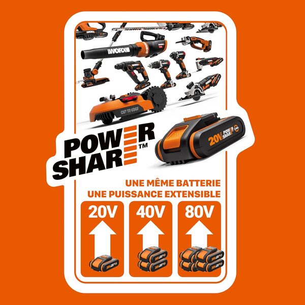 WORX Ponceuse Multifonction sans Fil 20V WX820.9, outil 5 en 1, Vitesse Variable, idéal pour le ponçage de finition, orbital et de détail, livré avec 5 Bases et 15 Abrasifs, sans Batterie ni Chargeur