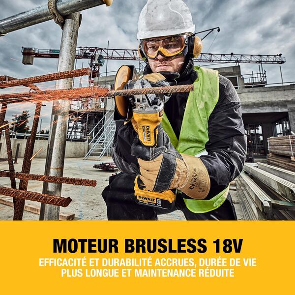 DEWALT - Meuleuse d'angle Brushless XR 18V 125mm, à interrupteur à palette, avec poignée latérale et coffret TSTAK, livré sans batterie, DCG406NT-XJ