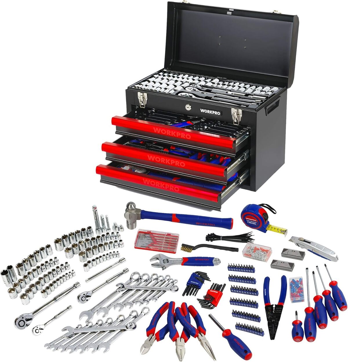 Coffret à Outils Mécanique 408 Pièces, Caisse Métal Verrouillable, W009044A