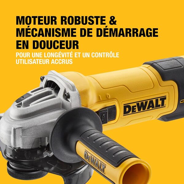 DEWALT - Meuleuse d'angle filaire 125mm à vitesse variable, 1500W avec interrupteur anti-redémarrage - Kit de surfaçage, DWE4257KT-QS