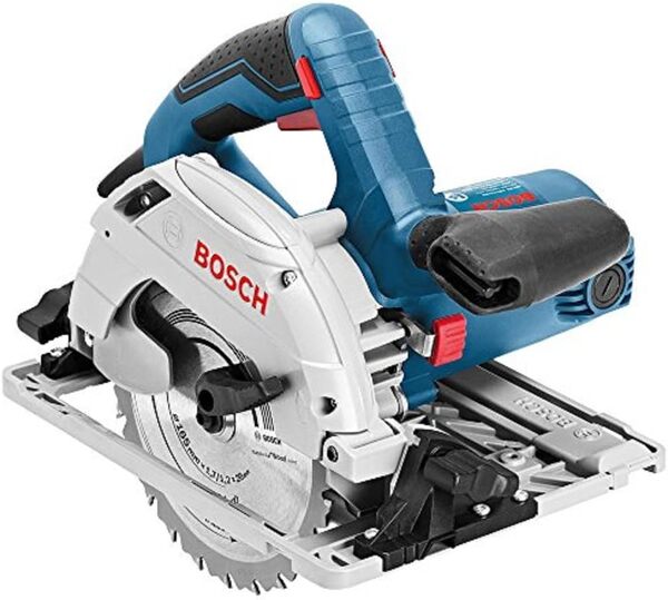 Bosch Professional scie circulaire GKS 55 + GCE (avec clé 6 pans, 1 lame Standard for Wood Speed 165 x 1,7 x 20 mm, 12 dents, butée parallèle, adaptateur d’aspiration)