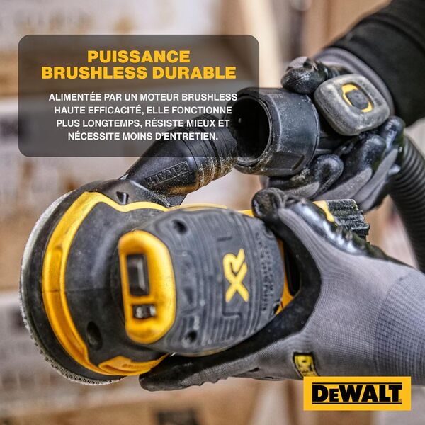 DEWALT Ponceuse excentrique XR 18V Brushless 125mm – Sans fil, variateur de vitesse, faible vibration, poignée ergonomique – Machine nue DCW210NT-XJ