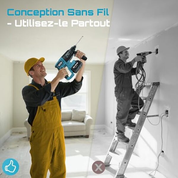 Découvrez la puissance et la polyvalence du marteau perforateur sans fil SEESII 600W pour vos projets de bricolage et travaux lourds. Performance exceptionnelle garantie.